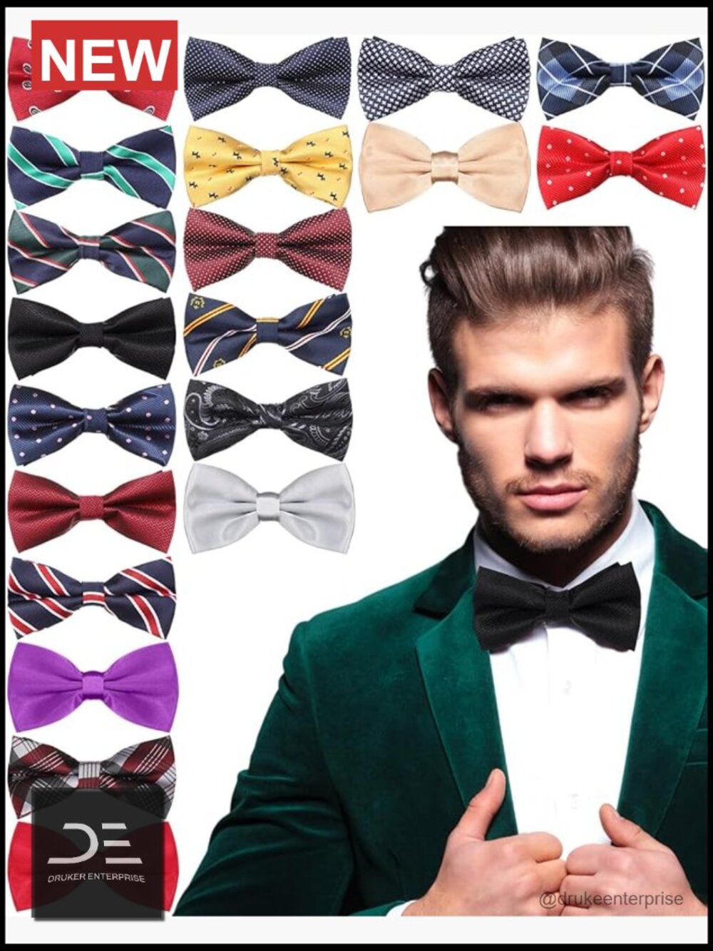20 Piece Satin Bow Tie Set with Adjustable Neck Band for Men